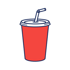 Red Disposable Cup with Straw,  Cartoon Style Illustration
