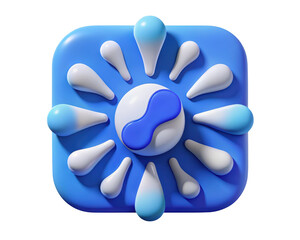 Obraz premium 3d rendered blue icon featuring stylized water droplets surrounding a concentric symbol displayed on background