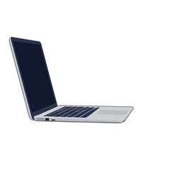 Sleek Silver Laptop with Dark Screen and Keyboard, Open Side View Vector Illustration