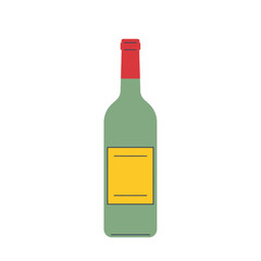 Stylized Green Glass Bottle with Red Cap and Yellow Label