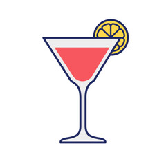 Stylized Martini Glass with Red Liquid and Lemon Slice Garnish