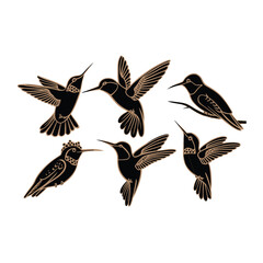 Obraz premium Six stylized black hummingbirds with gold outlines