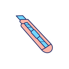 Stylized Pink and Blue Utility Knife with Exposed Blade