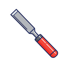 Vector Illustration of a Red-Handled Steel Chisel Tool, Isolated
