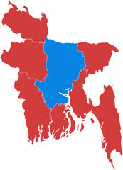 Fototapeta premium Bangladesh map. Map of bangladesh with one region highlighted in blue isolated on white background.