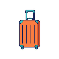 Vibrant Orange Travel Suitcase with Teal Accents and Extended Handle Flat Icon