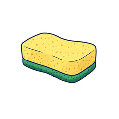 Vibrant yellow and green cleaning sponge with porous texture in cartoon illustration style