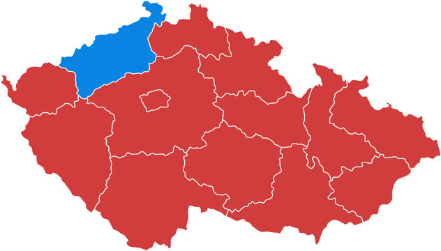 Czech Republic map. Map of czech republic regions with one highlighted in blue isolated on white background.