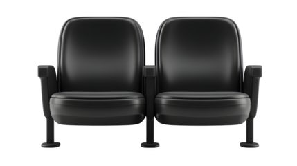 Two audience seats in bold black icon form, front view, transparent background,