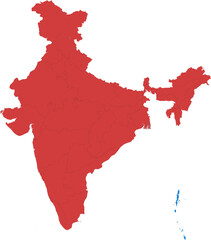 India map. Map of india showing states and union territories isolated on white background.