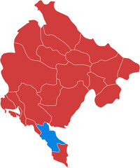 Montenegro montenegro. Montenegro municipal map with highlighted region isolated on white background.