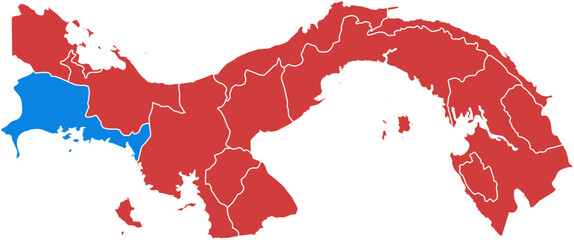 Fototapeta premium Panama map. Map of panama with provinces highlighted in red and blue isolated on white background.