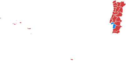 Portugal map. Map of portugal with regions highlighted isolated on white background.