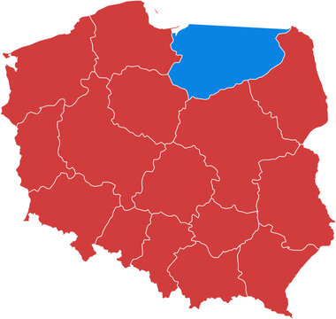 Poland map. Map of poland showing one region highlighted in blue isolated on white background.