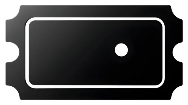 Vector-style single ticket icon with punch hole on one side, black fill, transparent bg, - Powered by Adobe