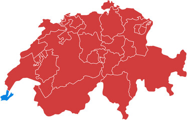 Switzerland map. Map of switzerland showing geneva highlighted in blue isolated on white background.