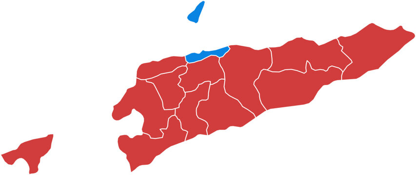 Timor Leste map. Map of timor leste districts with one highlighted in blue isolated on white background.