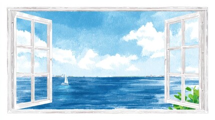 Ocean view from open window