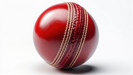 Red cricket ball on white background