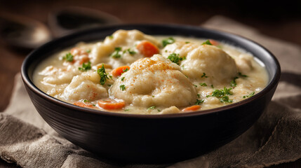 Bowl Of Chicken And Dumplings Close-Up