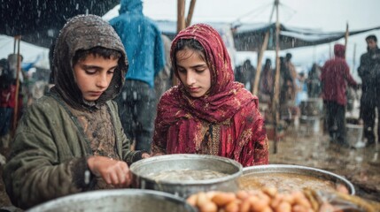 Afghan Children in the Rain: A Moment of Resilience
