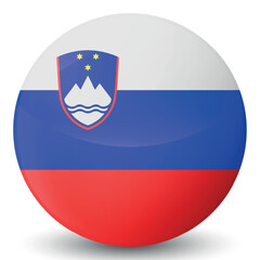 Glass light ball with flag of Slovenia. Round sphere, template icon. Slovenian national symbol. Glossy realistic ball, 3D abstract vector illustration. Big bubble.