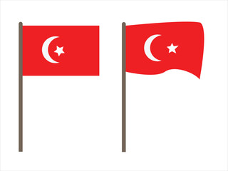Two Turkish flags on poles one waving and one still