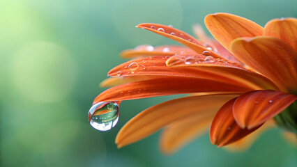 Orange flower petal with water droplet