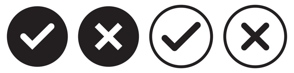 Checkmark cross icon Checkmark icon set. Checkmark right symbol tick sign. 