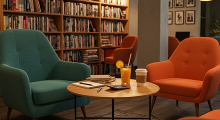 Cozy Reading with Armchairs and Beverages