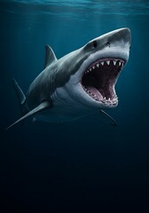 Naklejka premium Great white shark with open mouth underwater