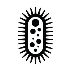 Stylized black and white icon of a bacterium