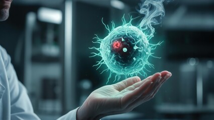 Scientist holding a virus model