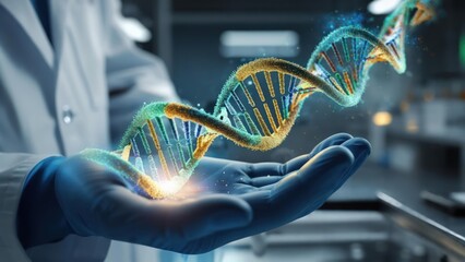 Scientist holding DNA helix