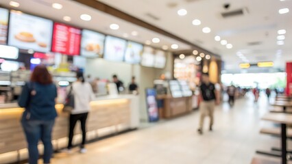 Blurred Background of Fast-Food Area in Modern Mall
