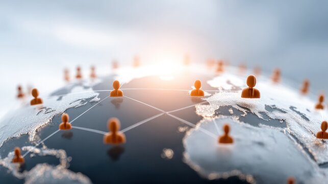 Global Network Connectivity: A conceptual depiction of a worldwide network with interconnected nodes overlayed on the globe, showcasing the power of digital and human connection.