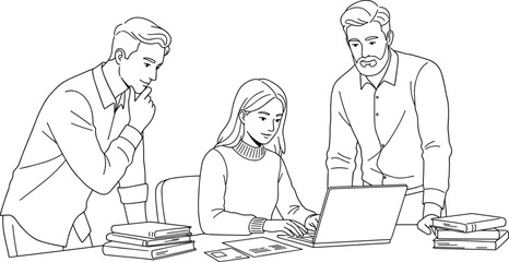 Team Collaboration Around Laptop – Professionals Discussing Ideas and Working Together in Office for Creative, Educational, or Business Projects