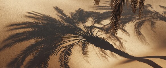 The stunning shadows of palm trees on warm sandy ground.