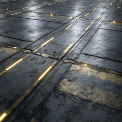 埋め込み照明付きの未来的なSF風メタルフロア
