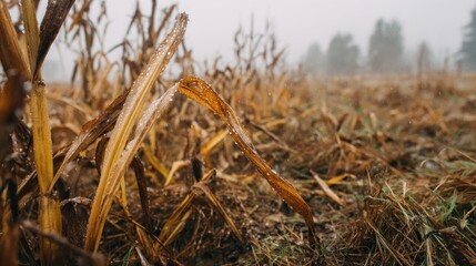 Fototapeta premium Dried corn stalks in autumn field
