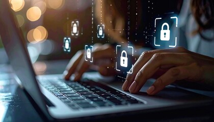Secure Online Activity with Digital Encryption and Cyber Protection Icons