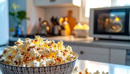 Freshly Popped Popcorn in a Modern Kitchen Setting