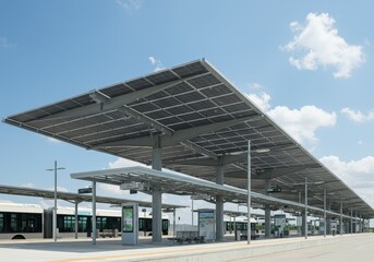 Obraz premium Solar Panel Canopy Covers Modern Train Platform
