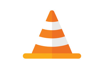 Safety Cone In Orange And White Stripes On White