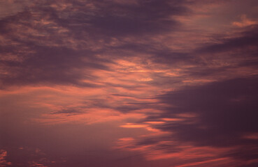 Pink clouds and sky at sunset.