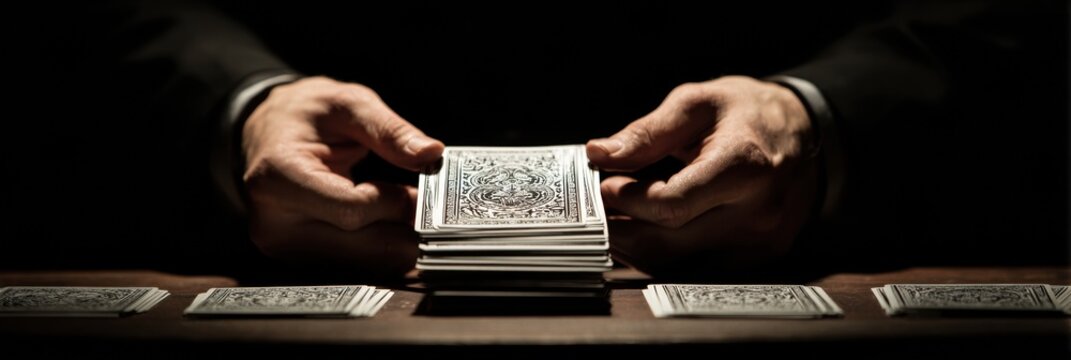 Dramatic Reveal of Playing Card Hand at a Candlelit Table During an Evening Gathering