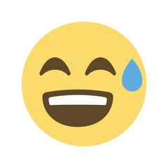 Yellow emoji face with a wide smile and a single drop of sweat on its forehead expressing relief