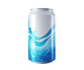 Obraz premium Refreshing beverage can with dynamic water splash design, perfect for summer drinks and branding
