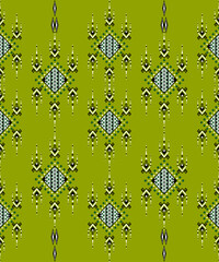 Olive Green Traditional Geometric Seamless Pattern Folkloric Diamond Motif