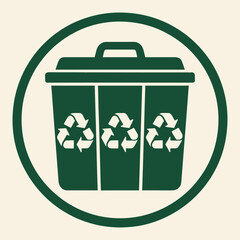 A green trash can with three compartments for recycling. The image conveys the importance of recycling and taking care of the environment